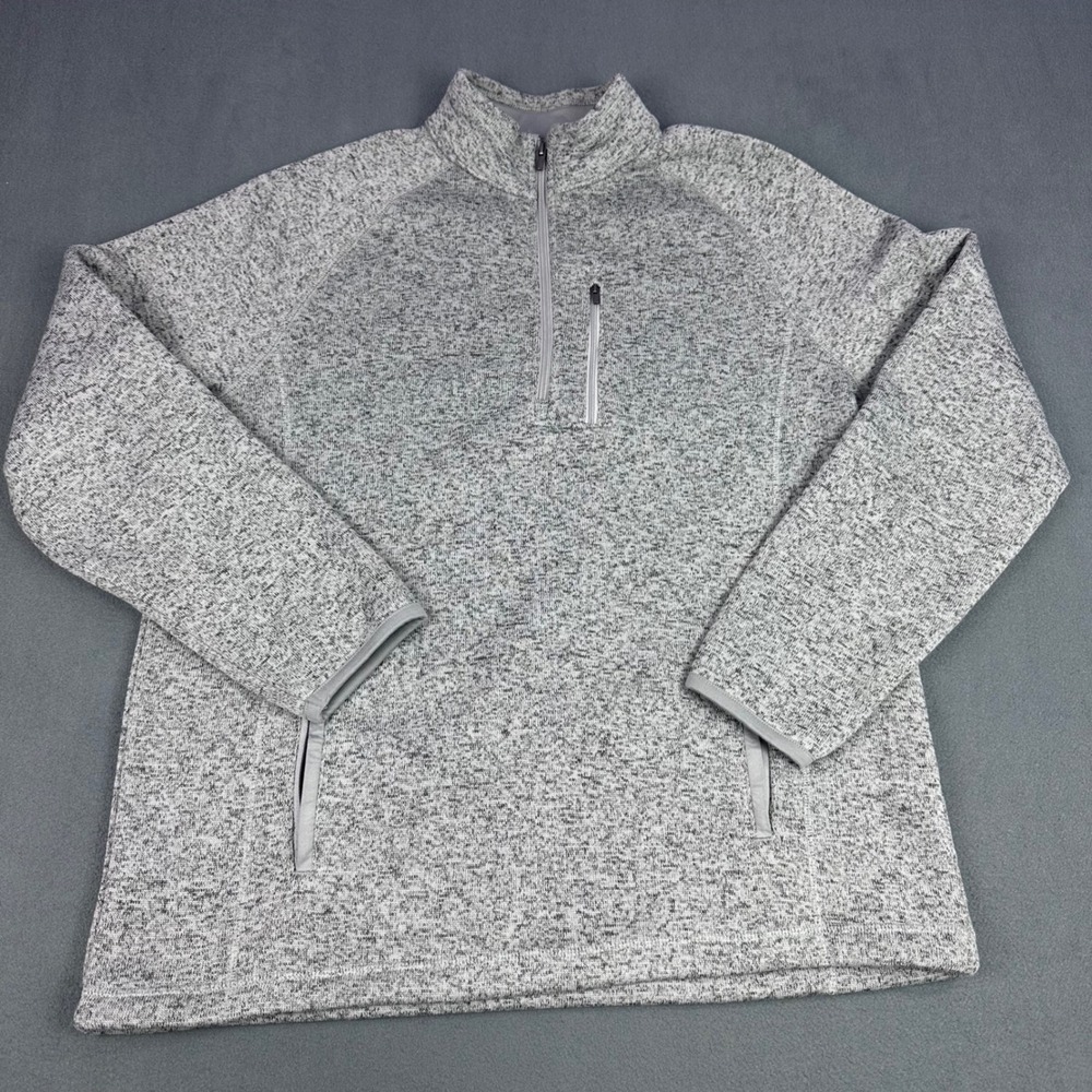George Mens Quarter Zip Pullover Sweater Marled Grey Fleece Lined Large 42-44